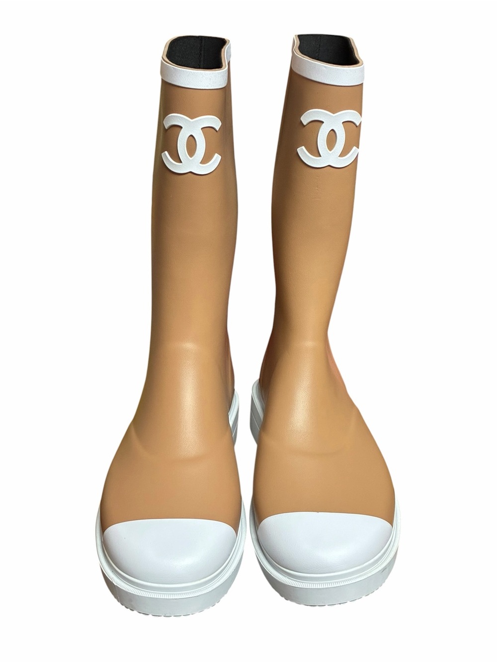 Double C Tan and White  Logo Boots 
SIZE US-8